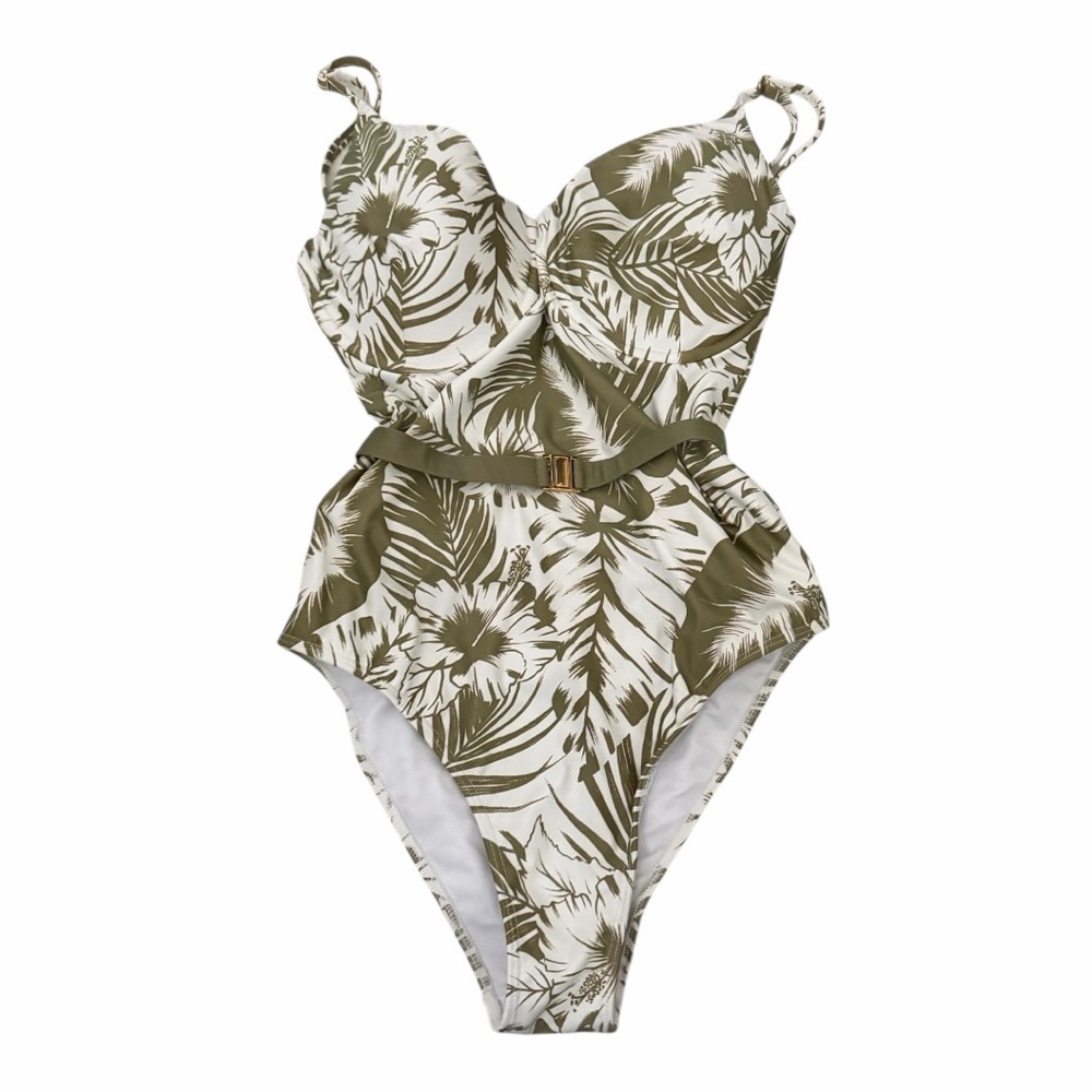 Kenny Flowers Olive Green and White Tropical One-Piece Swimsuit